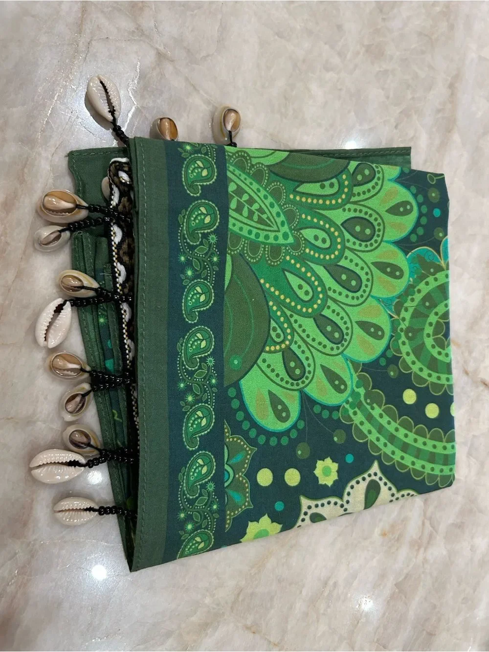 Green Paisley Scarf with Fringe S177